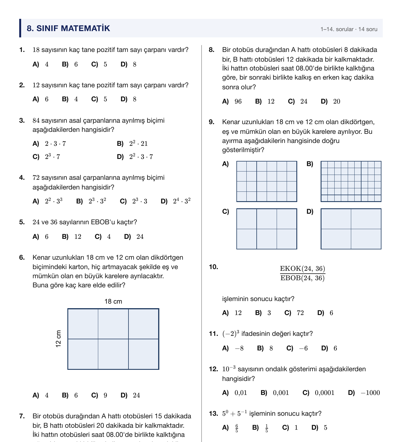 SoruAtlas ile hazırlanmış 8. sınıf matematik deneme kitapçığının bir sayfası